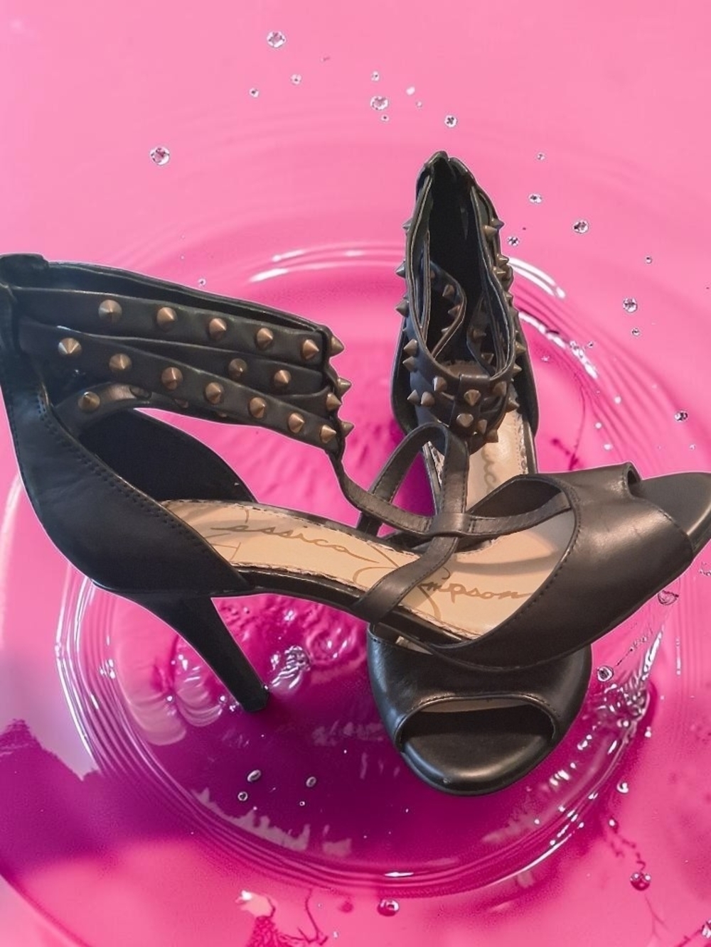 Jessica Simpson Black Studded Peep-Toe Heels Womens Shoes Size 8 Sexy Emo Goth
